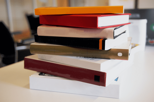 Stack of new books.